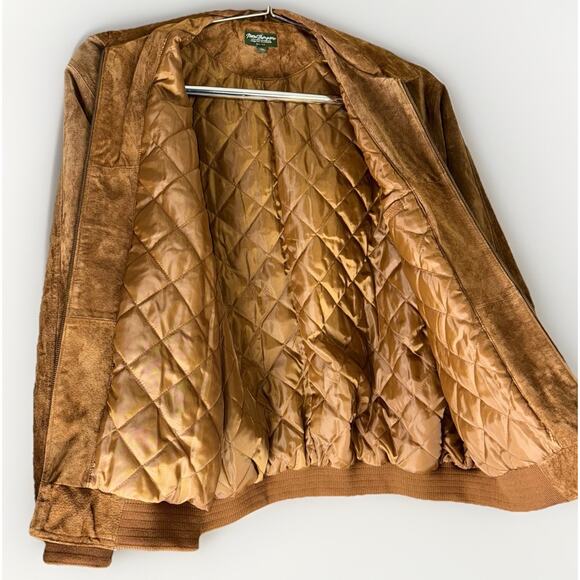 VTG Norm Thompson XXL 2X Tan Brown Suede Leather Quilt Lined Jacket Bomber Zip - Picture 5 of 10